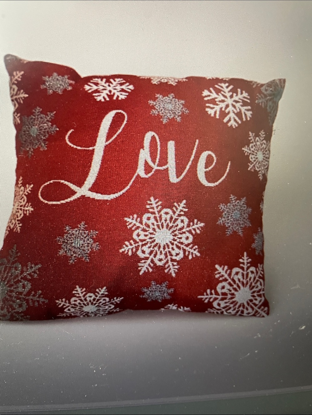 Holiday Time RED Throw Pillow Christmas Love Snowflakes 16" x 16"